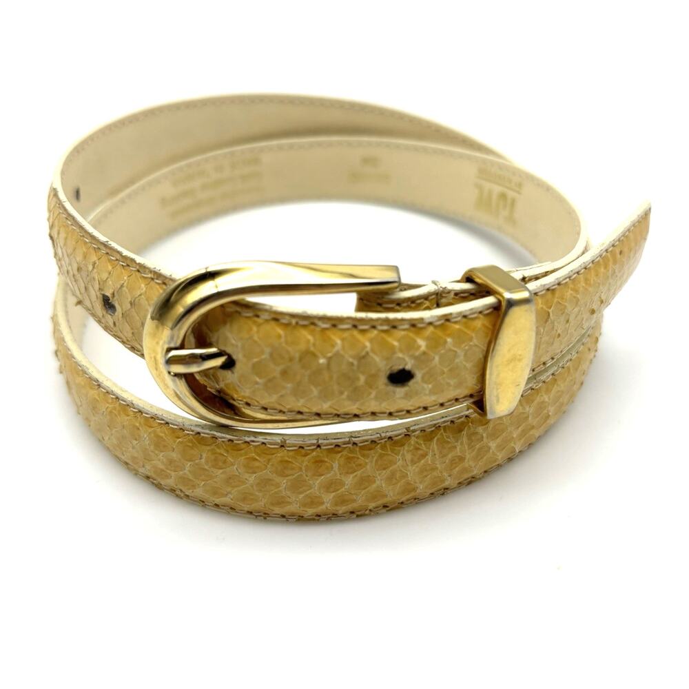 Vintage 80s TJW by Mervyn's Cream Genuine Snakeskin Skinny Waist Belt S 25-29"
